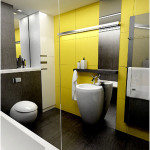 Black And White Bathrooms Design with Yellow Wall