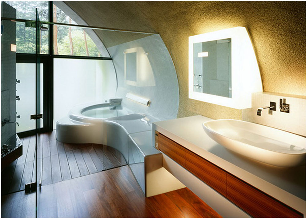 Futuristic Japan Bathroom Design With Natural Environment Interior