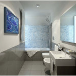 Futuristic Small Bathroom Design With Cozy Alcove Bathtub