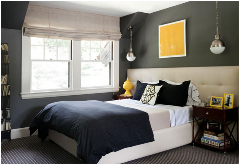 Modern Gray and Blue Bedroom Paint Color Design